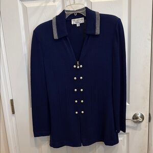 St. John Blue Blazer with Military-Inspired Design